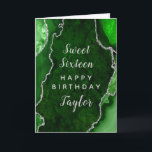 Green Silver Agate Sweet Sixteen Happy Birthday Card<br><div class="desc">This elegant and glamorous birthday card can be personalized with a name or title such as daughter,  granddaughter,  niece,  friend etc. The design features a green agate marble background with faux silver glitter accents. The text combines handwritten script and modern sans serif fonts for a classy and sophisticated look.</div>