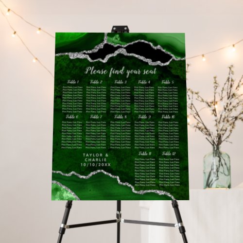 Green Silver Agate Wedding 12 Table Seating Chart Foam Board