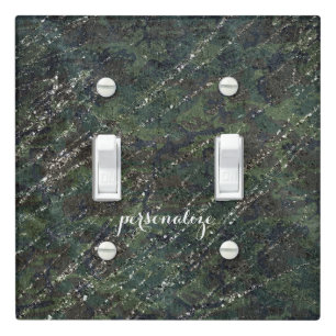 Green & Silver Army Camo Sparkle Elegant Glam Light Switch Cover