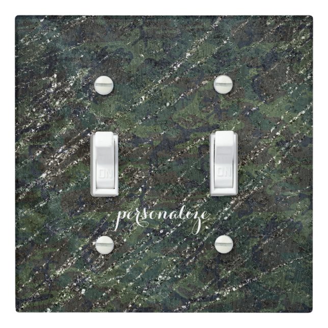 Green & Silver Army Camo Sparkle Elegant Glam Light Switch Cover (In Situ)