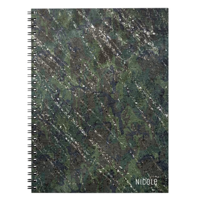Green & Silver Army Camo Sparkle Elegant Glam Notebook (Front)