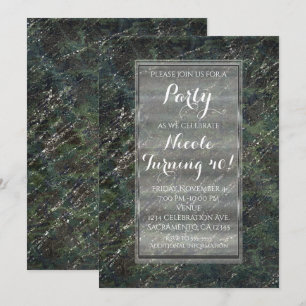 Green & Silver Army Camo Sparkle Party Invitations