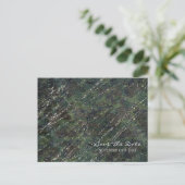 Green & Silver Army Camo Sparkle Save the Date Announcement Postcard (Standing Front)