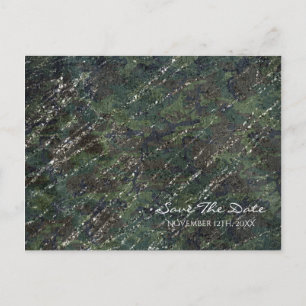 Green & Silver Army Camo Sparkle Save the Date Announcement Postcard