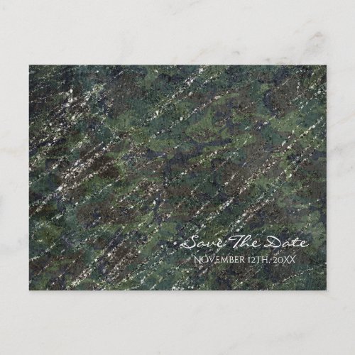 Green  Silver Army Camo Sparkle Save the Date Announcement Postcard