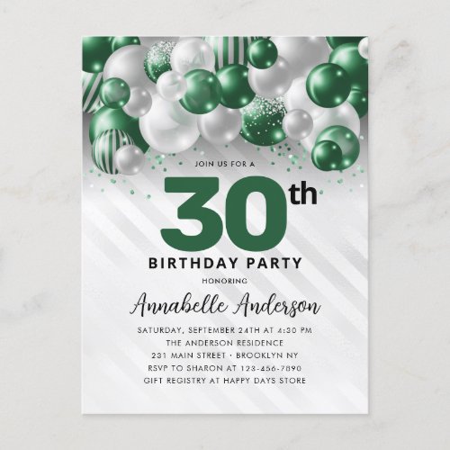Green Silver Balloon Glitter Any Age Birthday  Postcard