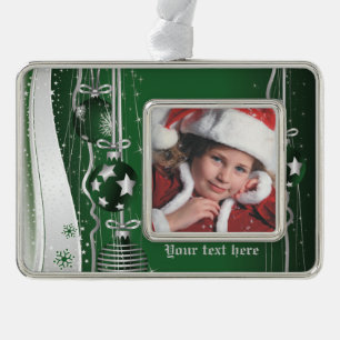 Green silver Christmas balls, stars and snowflakes Ornament