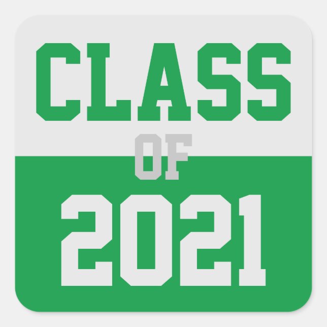 Green & Silver Class of 2024 Graduation Square Sticker (Front)