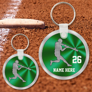 Green, Silver Color Personalized Baseball Keychain