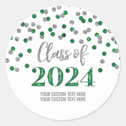 Green Silver Confetti Graduation 2024 Classic Round Sticker