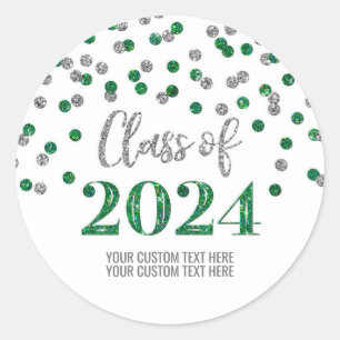 Green Silver Confetti Graduation 2024 Classic Round Sticker