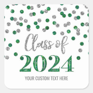 Green Silver Confetti Graduation 2024 Square Sticker