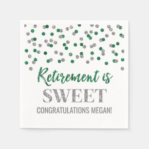 Green Silver Confetti Retirement is Sweet Napkins