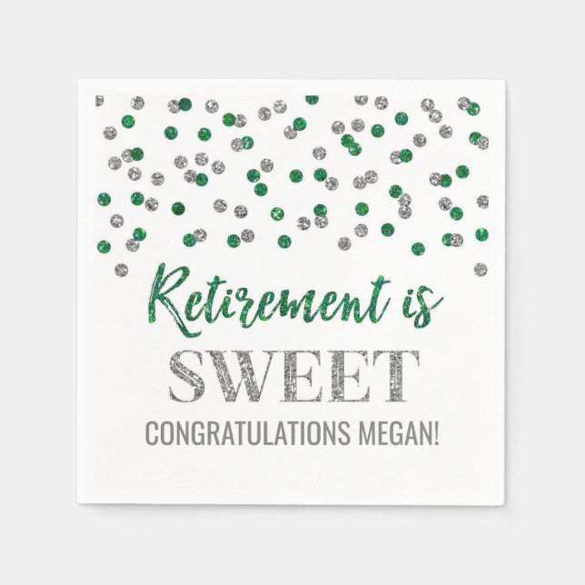Green Silver Confetti Retirement is Sweet Napkins (Front)