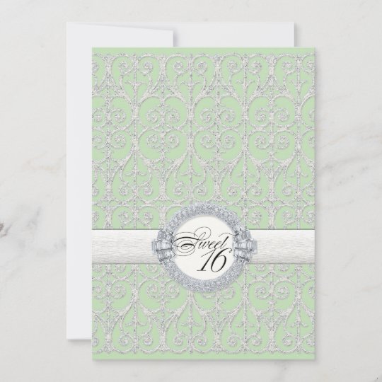 Green & Silver Diamonds & Lace, Sweet Sixteen 16 Invitation | Zazzle.com