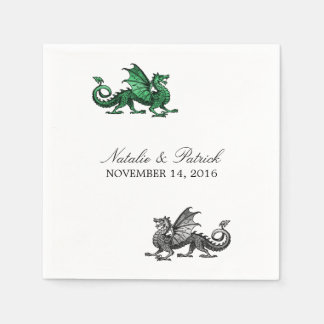 Green Silver Dragon Wedding Paper Napkins