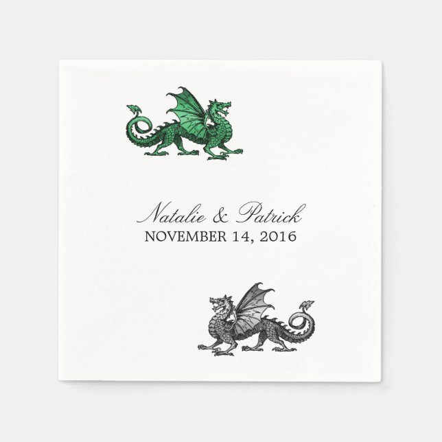 Green Silver Dragon Wedding Paper Napkins (Front)
