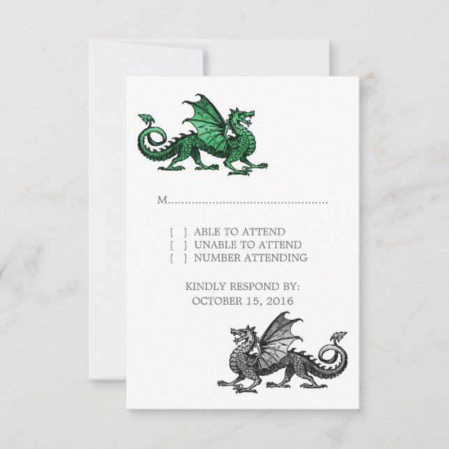Green Silver Dragon Wedding Response Card (Front)