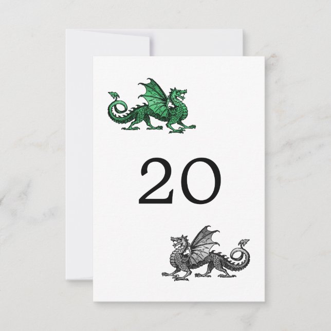 Green Silver Dragon Wedding Table Card (Front)
