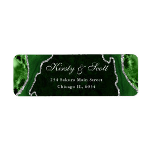 Green & Silver Faux Glitter Agate Wedding address Label