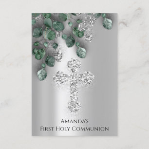 Green Silver First Holy Communion Christian Cross Invitation