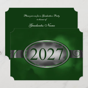 Green/Silver Floral Button 2027 Graduation Party Invitation