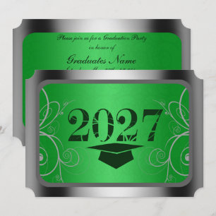 Green & Silver Frame Graduation Party Invitations