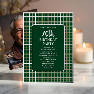 Green Silver Geometric 70th Custom Birthday Party Foil Invitation