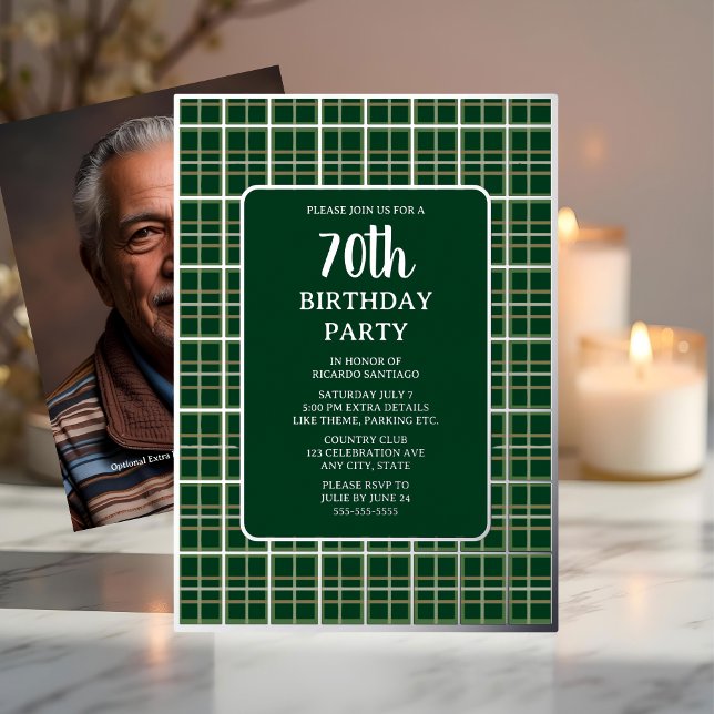 Green Silver Geometric 70th Custom Birthday Party  Foil Invitation (Creator Uploaded)