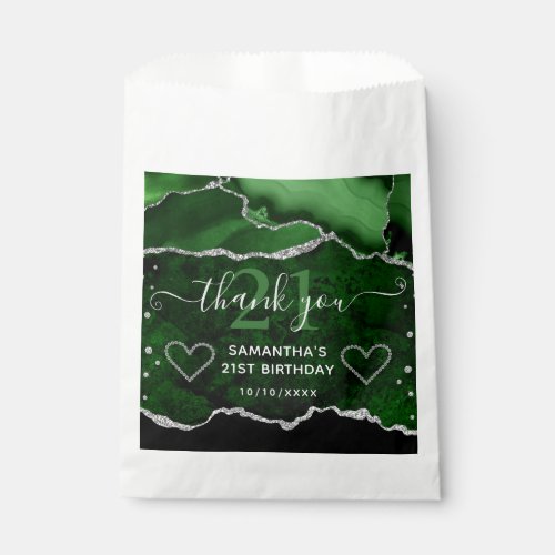 Green  Silver Glitter Agate Marble 21st Birthday Favor Bag