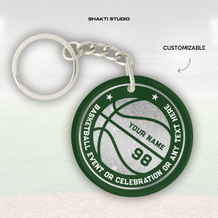 Green Silver Glitter Basketball Team Celebration Keychain
