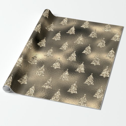 Green Silver Glitter Christmas Tree Glam Wrapping Paper