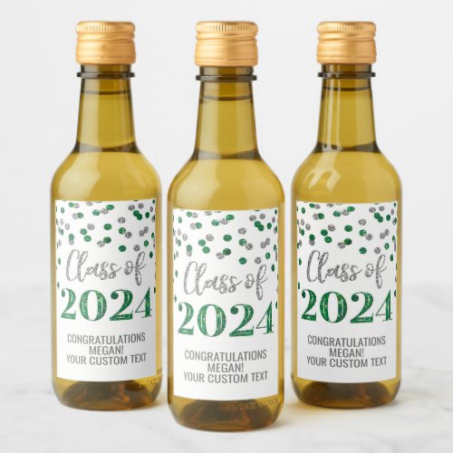 Green Silver Glitter Confetti Graduation Wine Label