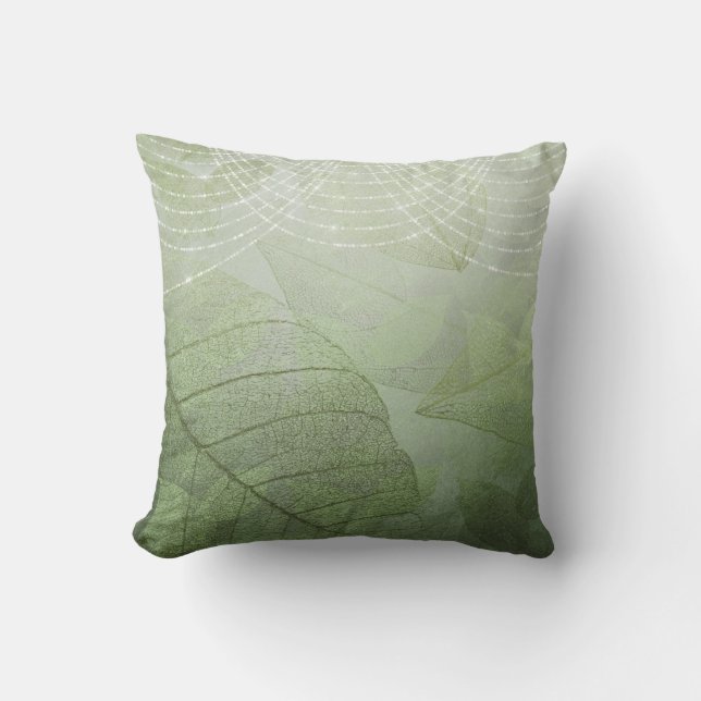 Green Silver Glitter Elegant Romantic Fantasy Throw Pillow (Front)
