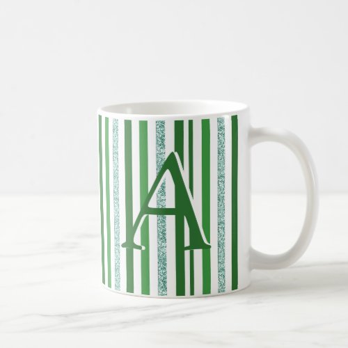 Green Silver Glitter Stripes Monogrammed Custom Coffee Mug