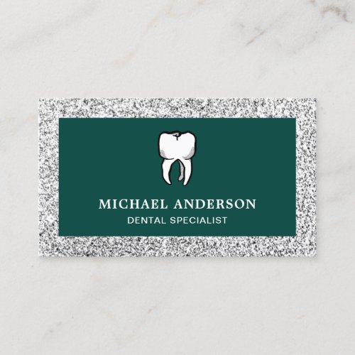 Green Silver Glitter Tooth Dental Clinic Dentist Business Card