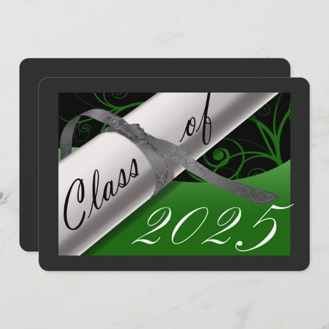 Green & Silver Graduation Party Invitation (Front/Back)