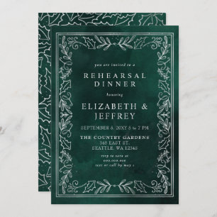 Green Silver Holly Christmas Rehearsal Dinner Invitation