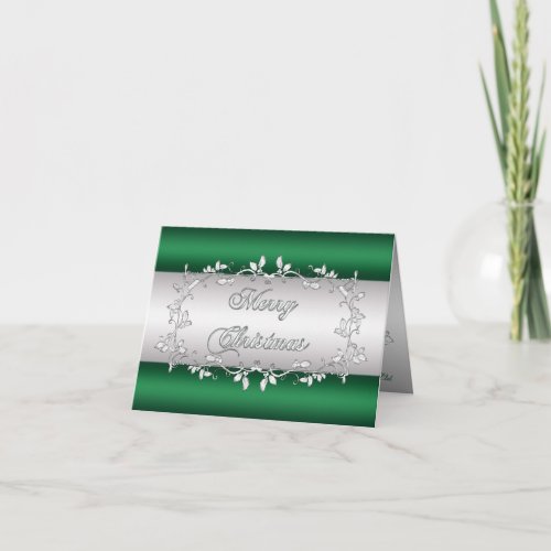 Green Silver Holly Vines Corporate Christmas Card