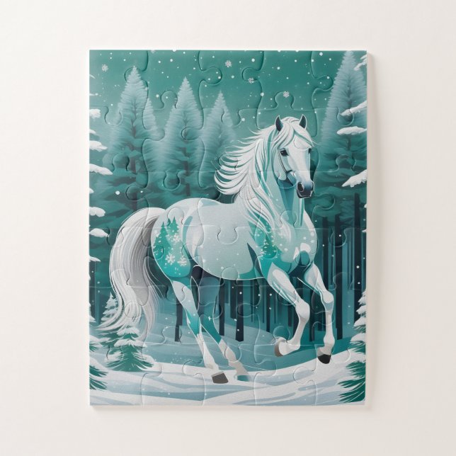 Green Silver Horse in Enchanted Forest  Jigsaw Puzzle (Vertical)