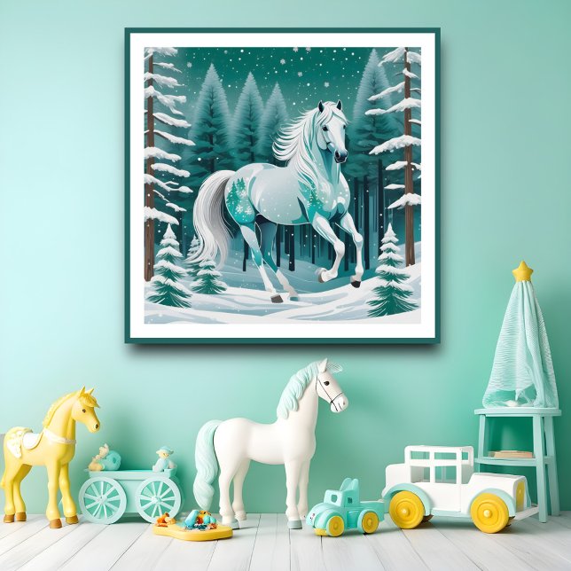 Green Silver Horse in Enchanted Forest  Poster (Creator Uploaded)