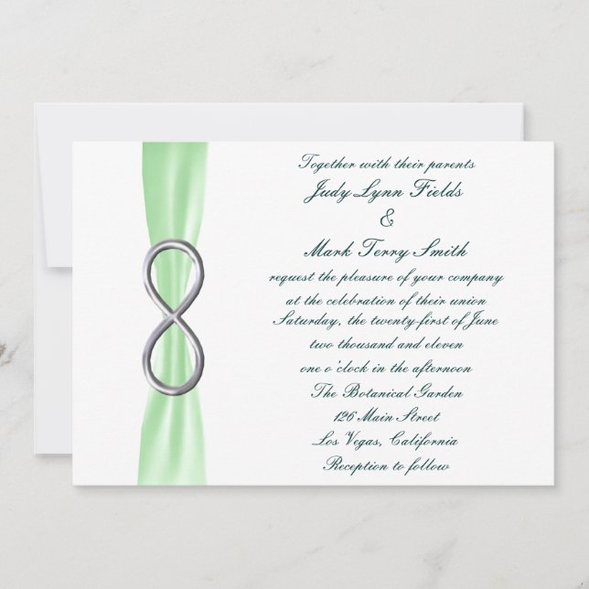 Green Silver Infinity Wedding Invitation (Front)