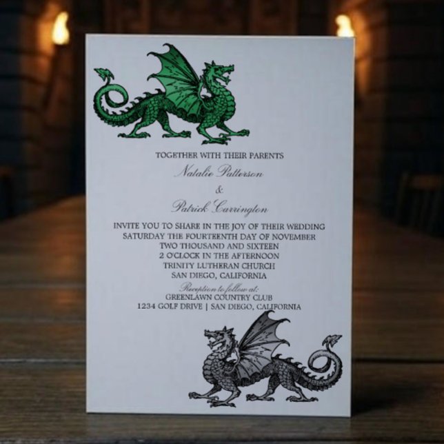 Green Silver Medieval Dragon Wedding Invite (Green Silver Medieval Dragon Wedding Invite)