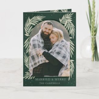 Green Silver Merry Arch Botanical Photo Holiday Card
