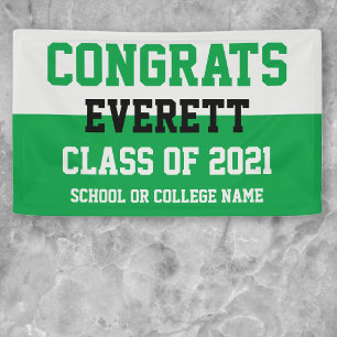 Green & Silver Minimalist Graduation Party Banner