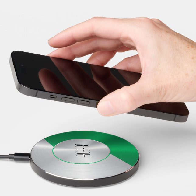 Green & Silver Modern Metallic Geometric design Wireless Charger (Hand)