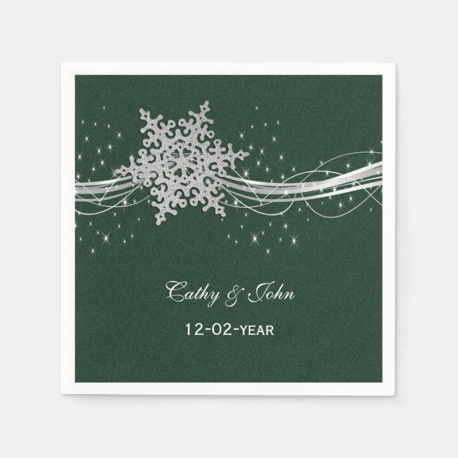 green Silver  personalized wedding napkin (Front)