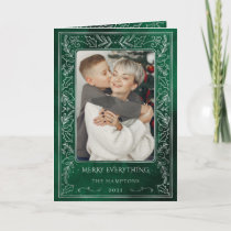 Green Silver Pine Holly Berry Photo Holiday Card