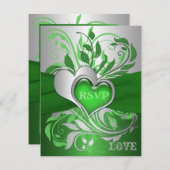 Green, Silver Scrolls, Hearts RSVP Card (Front/Back)