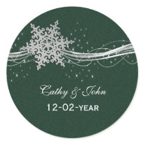 green Silver Snowflakes wedding favor stickers